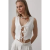 Bağlamalı Yelek  Beyaz
