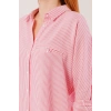 Cep Detay Çizgili Oversize Pembe Gömlek