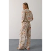 Çiçek Desen Önü Bağlamalı Pantolon Takım  Taş