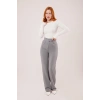 Cırt Kapama Detaylı Gri Pantolon