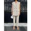 ÇİZGİİ UZUN YEEK  PANTOON TAKIM POVİCON  Bej