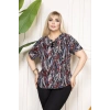 Desenli Püsküllü Viskon Bluz Bebe Yaka Kısa Kollu Big Size Rahat Kesim  Desenli