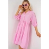 Düğmeli Kısa Kol Elbise 2559  Pembe
