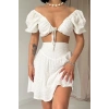 Ekru Brode Crop Ve ini Etek Takım