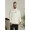 Erkek 24 ırt Baskılı Ovresize Üç İplik Kapüşonlu weatshirt  Beyaz