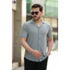 Erkek Apaç Yaka örme Kumaş Kısa Kollu Gömlek