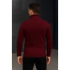 Erkek Balıkcı Yaka Bağazlı Triko Kazak Pamuklu Kalın Fitilli Dokuma, Regular Fit Uzun Kollu Kışlık odel  Bordo