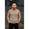 Erkek Balıkcı Yaka Bağazlı Triko Kazak Pamuklu Kalın Fitilli Dokuma, Regular Fit Uzun Kollu Kışlık odel  Bej