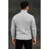 Erkek Balıkcı Yaka Bağazlı Triko Kazak Pamuklu Kalın Fitilli Dokuma, Regular Fit Uzun Kollu Kışlık odel  Gri