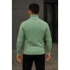 Erkek Balıkcı Yaka Bağazlı Triko Kazak Pamuklu Kalın Fitilli Dokuma, Regular Fit Uzun Kollu Kışlık odel  int Yeşili