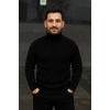 Erkek Balıkcı Yaka Bağazlı Triko Kazak Pamuklu Kalın Fitilli Dokuma, Regular Fit Uzun Kollu Kışlık odel  iyah