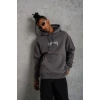 Erkek Baskılı Kapüşonlu Ve Kanguru Cepli weat Gri