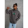 Erkek Baskılı Kapüşonlu Ve Kordon İpli weat  Gri