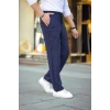 Erkek Cizgili Dokuma Krep Jogger Buggy Pantalon Rahat Kalıp  acivert