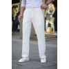 Erkek Cizgili Dokuma Krep Jogger Buggy Pantalon Rahat Kalıp  Beyaz
