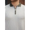 Erkek çizgili Fermuar Yakalı Kısa Kollu Tişört