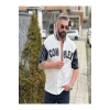 Erkek Complex Kolları Deri Kolej Oversize Thirt  Beyaz