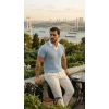 Erkek Desenli Kısa Kollu Triko Tişört  %100 Pamuk Akrilik