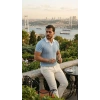 Erkek Desenli Kısa Kollu Triko Tişört  %100 Pamuk Akrilik