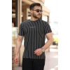 Erkek Dikey çizgili Ottoman Kumaş Kısa Kollu Tshirt