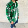 Erkek Ekose Desenli Düğmeli Polar Yakalı Uzun Kollu Gömlek Oversize Rahat Kalıp  Yeşil