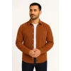 Erkek Fitilli Kadife Cepli Gömlek Oversize Rahat Kalıp  Kahverengi
