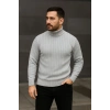 Erkek Fitilli Triko Kazak 3lÜ et Gri Haki iyah Regular Balıkcı Yaka Tam Boğazlı Triko eti odeli Kazak