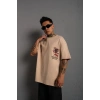 Erkek ırt Baskılı A Kalite Oversize Tshirt  Bej