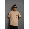 Erkek ırt Baskılı A Kalite Oversize Tshirt  Bej