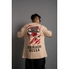 Erkek ırt Baskılı A Kalite Oversize Tshirt  Bej