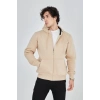 Erkek Kapüşonlu Düz Fermuarlı Hırka  Bej