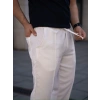 Erkek Keten Cepli Çıma Dikişli Jogger Buggy Pantalon Rahat Kalıp  Beyaz