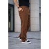 Erkek Keten Cepli Çıma Dikişli Jogger Buggy Pantalon Rahat Kalıp  Kahverengi
