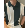 Erkek Kısa Kollu Polo Yakalı Blok Desenli Triko Tişört