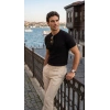 Erkek Örgü Desen Bisiklet Yaka Triko Tişört  %100 Pamuk Akrilik