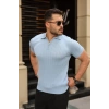 Erkek Örgü Desen Fermuar Yakalı Triko Tişört