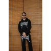 Erkek Premium Taş Baskılı Eşofman Takım Revenge odel (iyah) Kapüşonlu Üst + Taşlı Baskılı Alt odern treetwear Tarzı Oversize Rahat Kalıp 3 Iplik Pamuklu  iyah