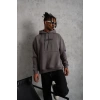 Erkek Üç İplik Baskılı Kapüşonlu weat  Gri