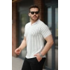 Erkek Yakalı çizgi Desenli Kısa Kollu Tişört