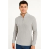 Erkek Yarım Fermuarlı Triko Kazak – elanik Örgü, Dik Yaka, Pamuklu Dokuma, Regular Fit Uzun Kollu Kışlık odel  Gri