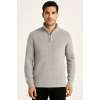 Erkek Yarım Fermuarlı Triko Kazak – elanik Örgü, Dik Yaka, Pamuklu Dokuma, Regular Fit Uzun Kollu Kışlık odel  Gri