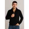 Erkek Yarım Fermuarlı Triko Kazak – elanik Örgü, Dik Yaka, Pamuklu Dokuma, Regular Fit Uzun Kollu Kışlık odel  iyah