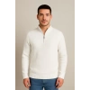 Erkek Yarım Fermuarlı Triko Kazak – elanik Örgü, Dik Yaka, Pamuklu Dokuma, Regular Fit Uzun Kollu Kışlık odel  Beyaz