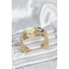 Gold Renk Pirinç Levha Yaprak Model Kadın Bileklik