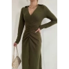Haki Büzgülü Triko Balık Elbise