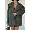 Haki Çizgili Oversize Ceket