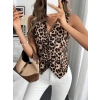 Kadın Askılı V Yakalı önden Düğmeli Leopar Desenli Atlas Ceket
