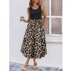 Kadın Askılı Yuvarlak Yaka üst Viskon Alt Leopar Desenli Süprem Uzun Elbise