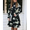 Kadın Balıkçı Yaka Uzun Kollu çiçek Desenli Krep Elbise