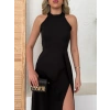 Kadın Halter Yaka Derin Yırtmaç Detaylı Tam Boy Ithal Krep Abiye Elbise